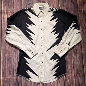 Vintage Brooks & Dunn Black & White Pearl Snap Button Down Western Long Sleeve